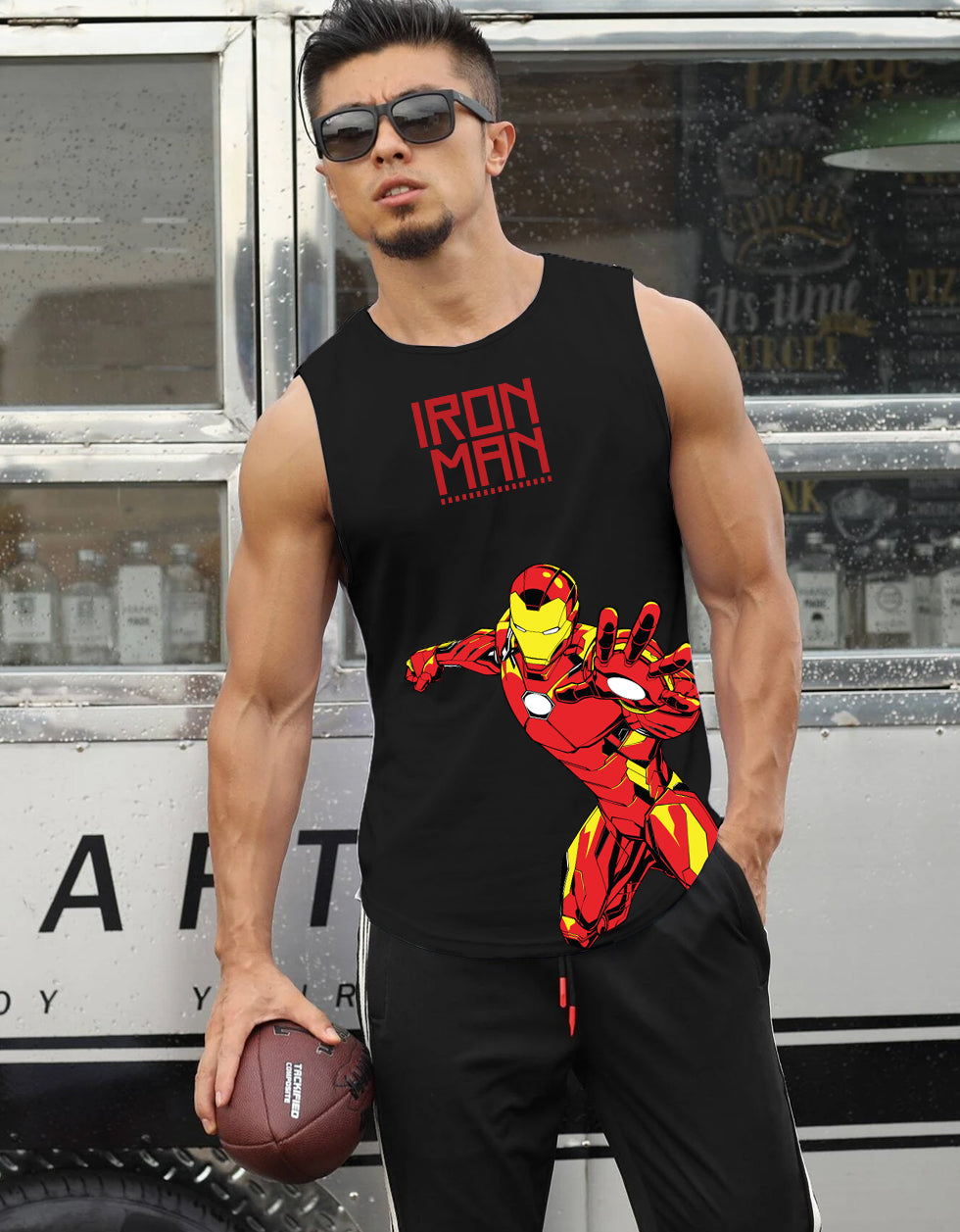 Iron Man Placement Black Graphic Printed Vest