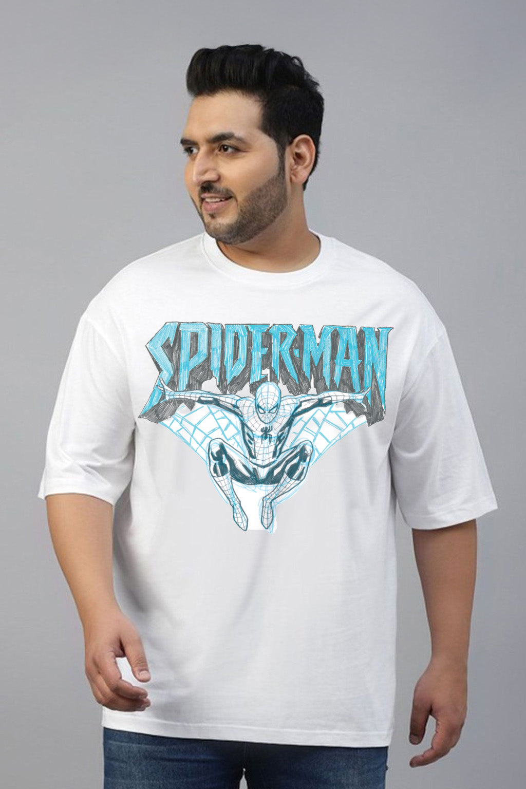 Spiderman White Graphic Printed Plus Size T-shirt