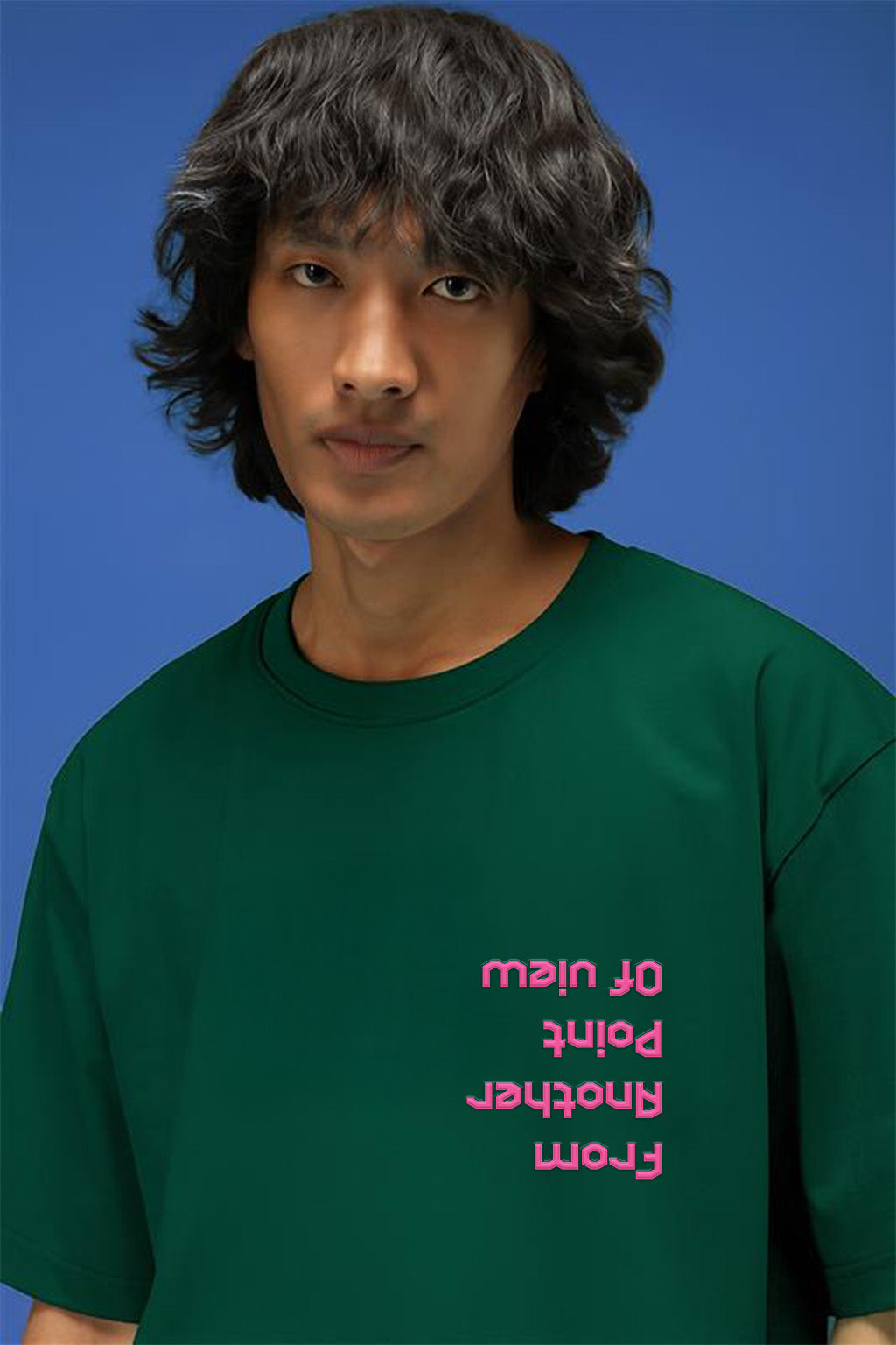 Point Of View Green Oversized Puff Printed Exclusive T-shirt