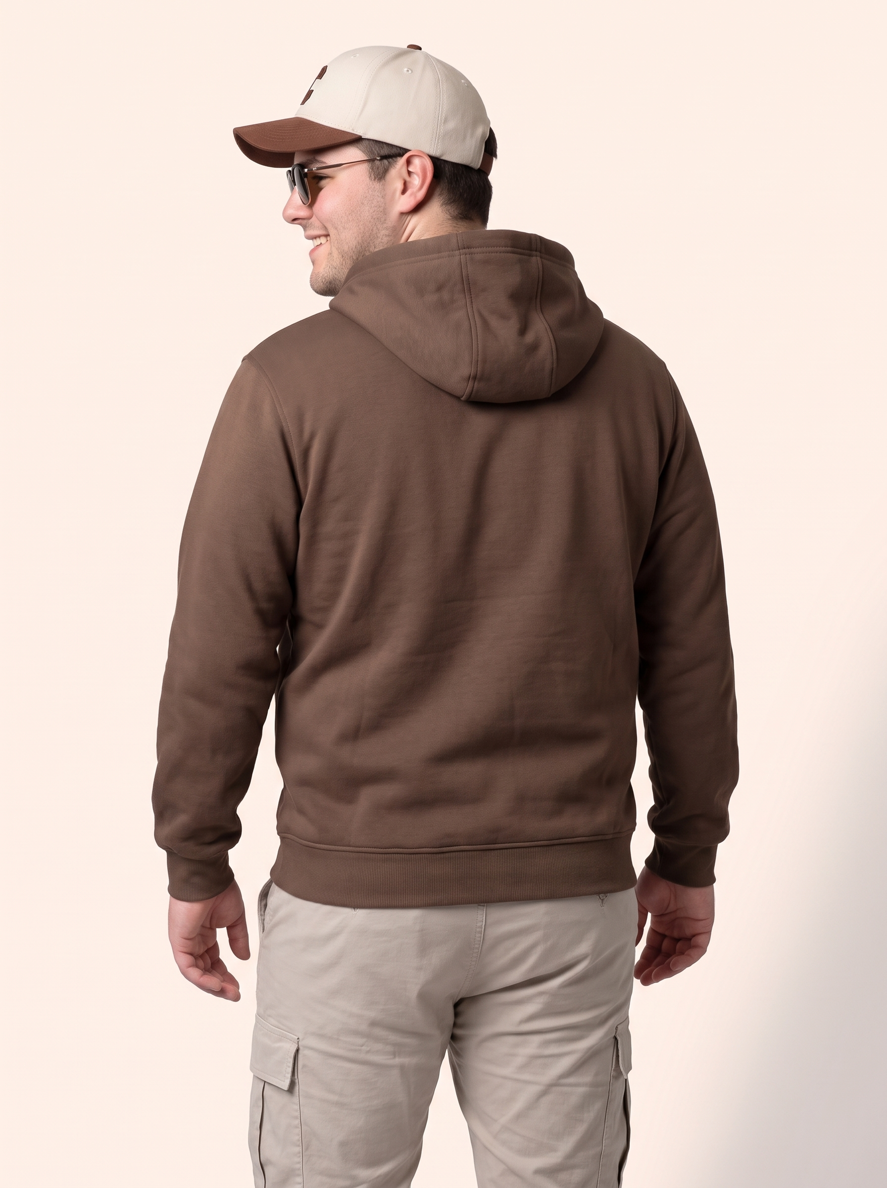 Brown Ribbed Cuff Regular Fit Zip-Up Plus Size Hoodie