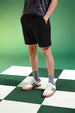 Black Lining Pattern Plain Corduroy Shorts