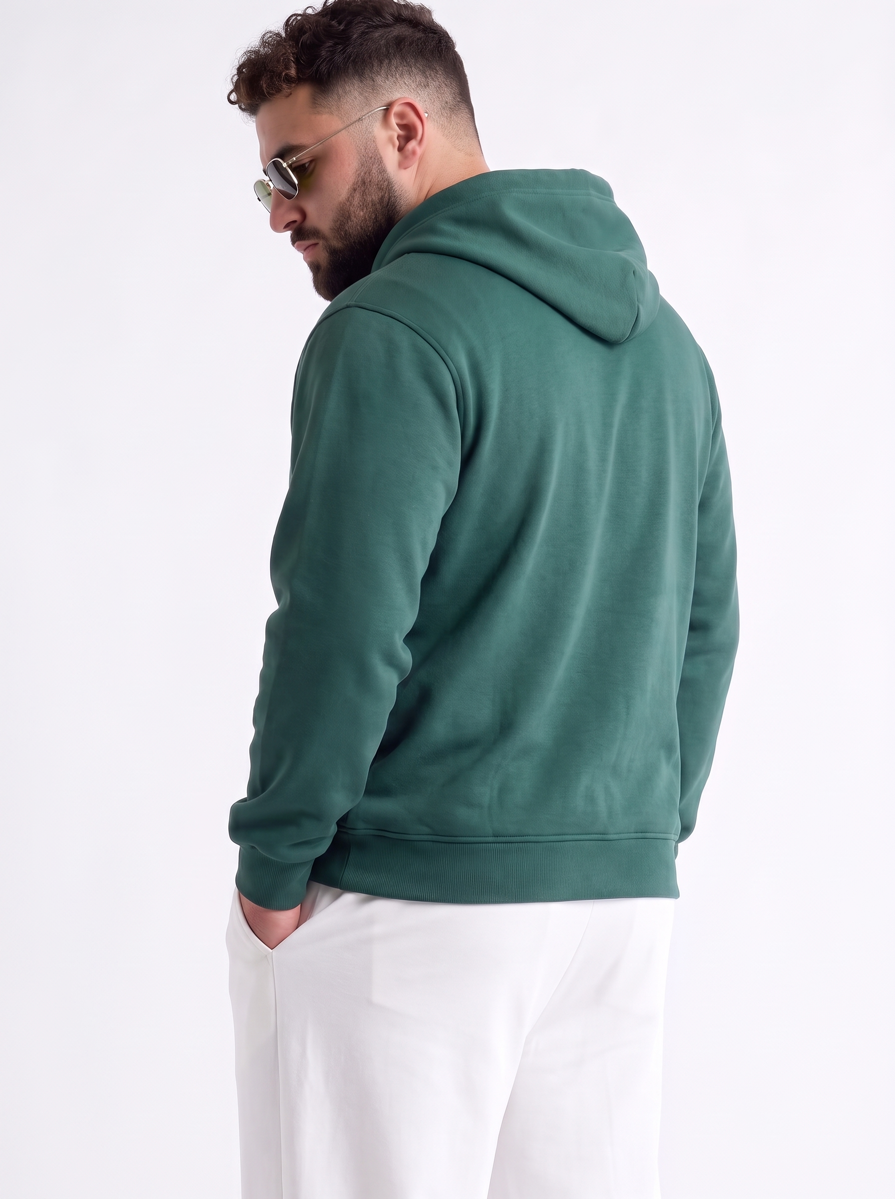 Green Ribbed Cuff Regular Fit Zip-Up Plus Size Hoodie