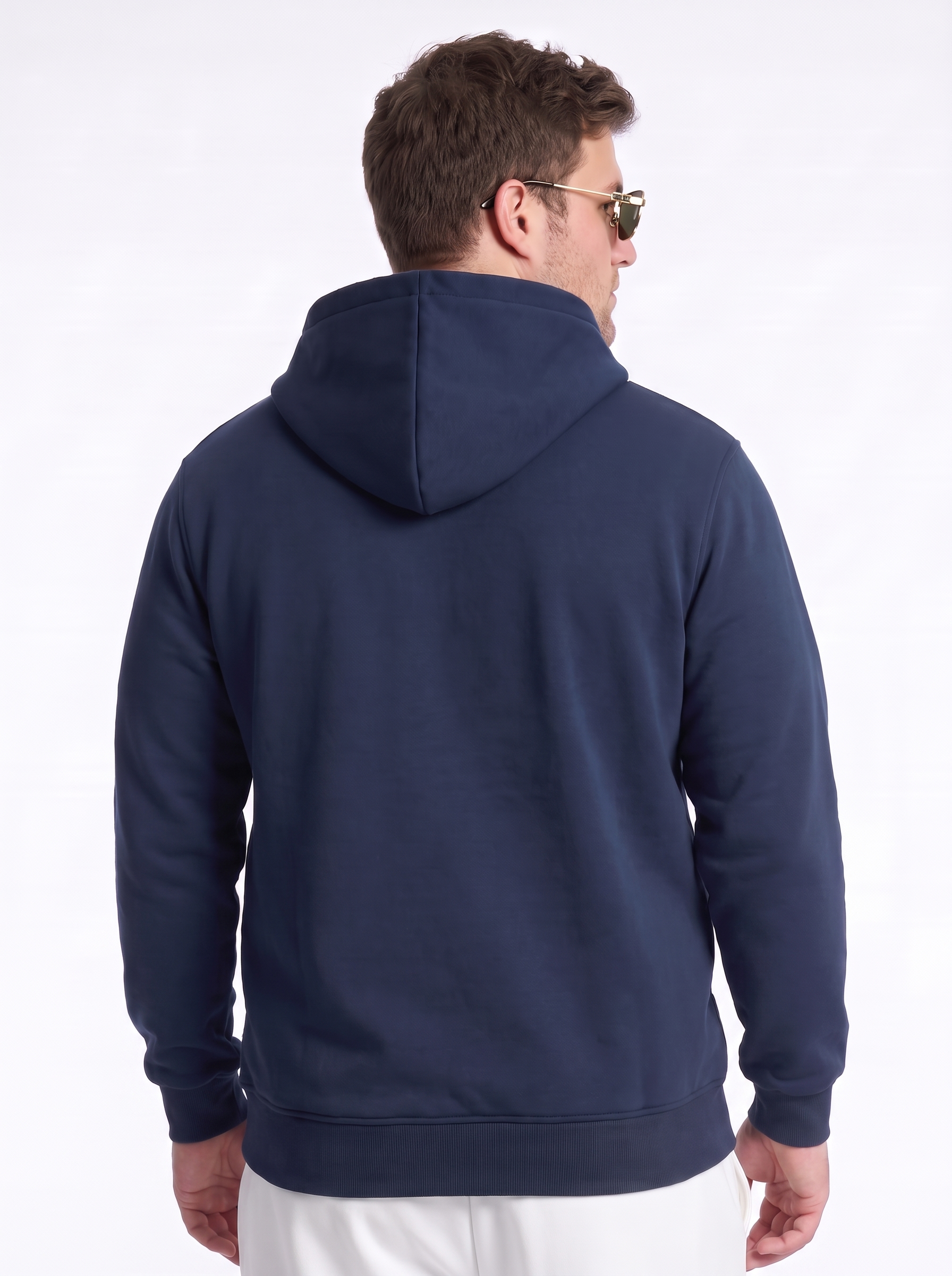 Navy Ribbed Cuff Regular Fit Zip-Up Plus Size Hoodie