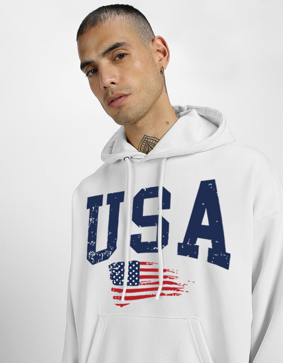 USA White Front Graphic Printed Hoodie