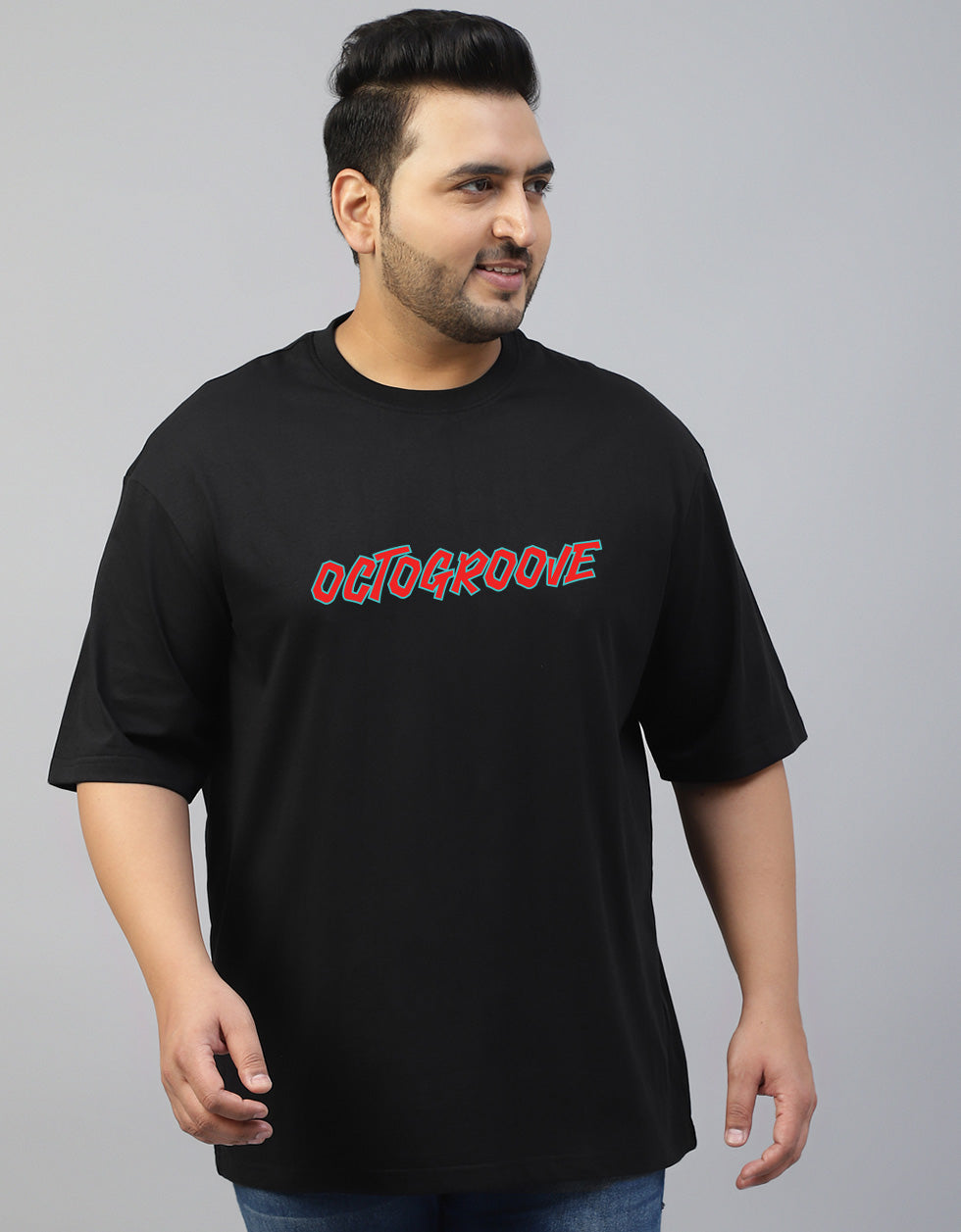 Octogroove Black Oversized Back Printed Plus Size Tshirt