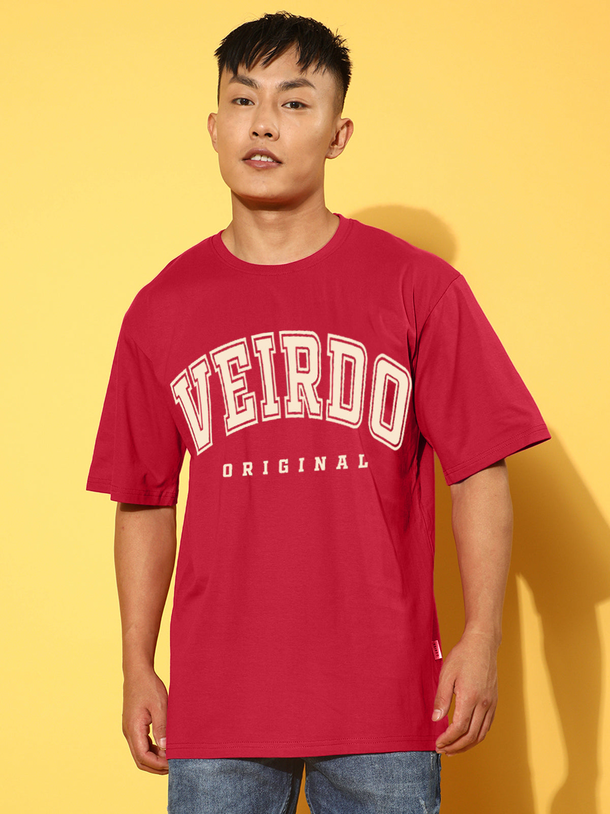 Veirdo Original Red Oversized Typography Brand Printed Tshirt