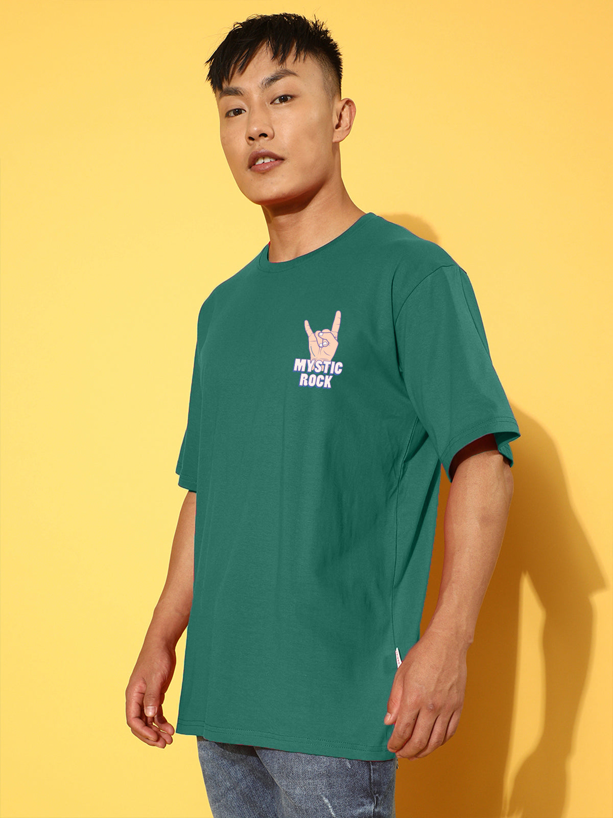 MYSTIC ROCK Green Oversized Back Graphic Printed Tshirt