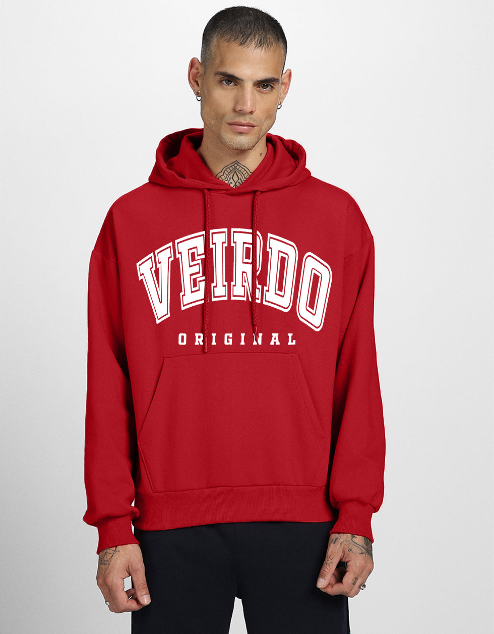 Veirdo Original Red Front Graphic Oversized Printed Hoodie