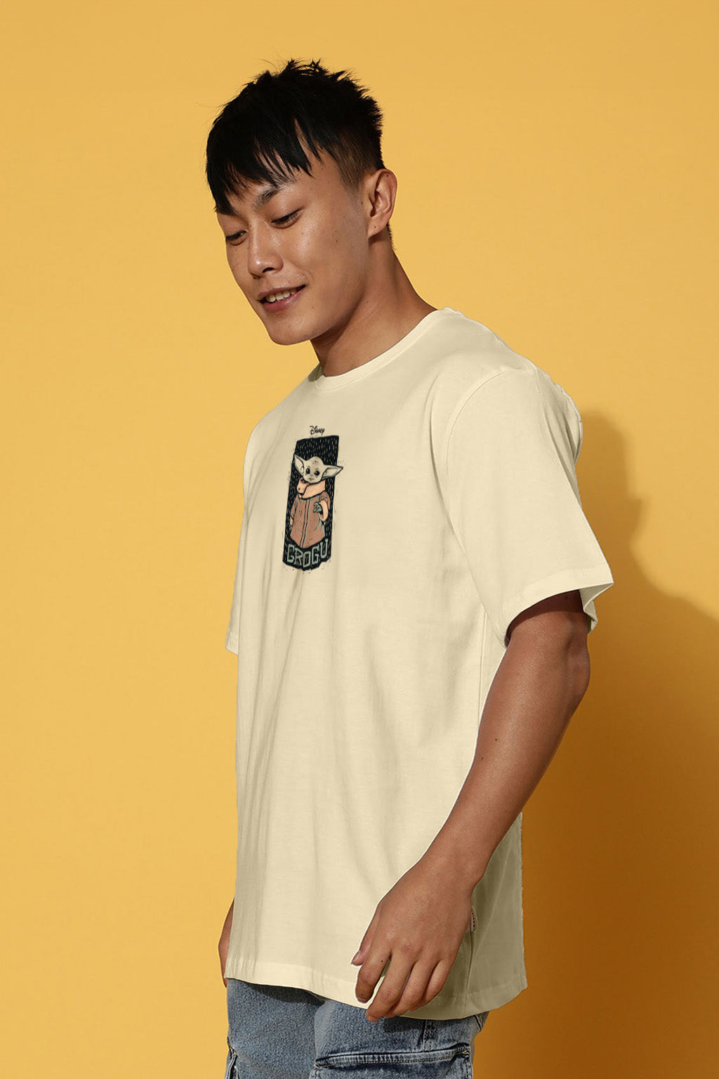 Grogu Swanwhite Oversized Back Graphic Printed Tshirt