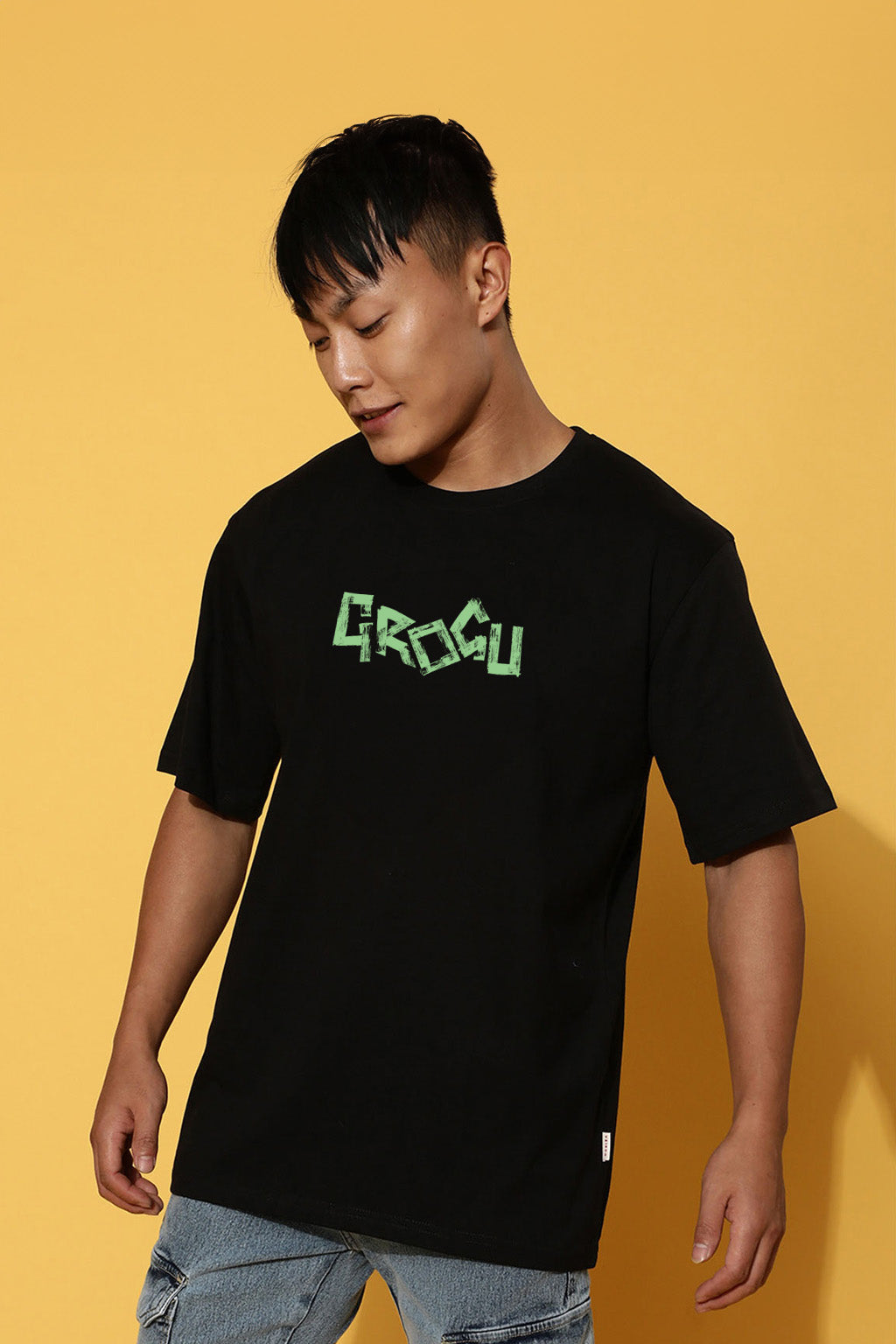 Grogu Black Oversized Back Graphic Printed Tshirt