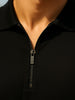 Black Pique Plain Regular Fit Zipper Polo T-shirt