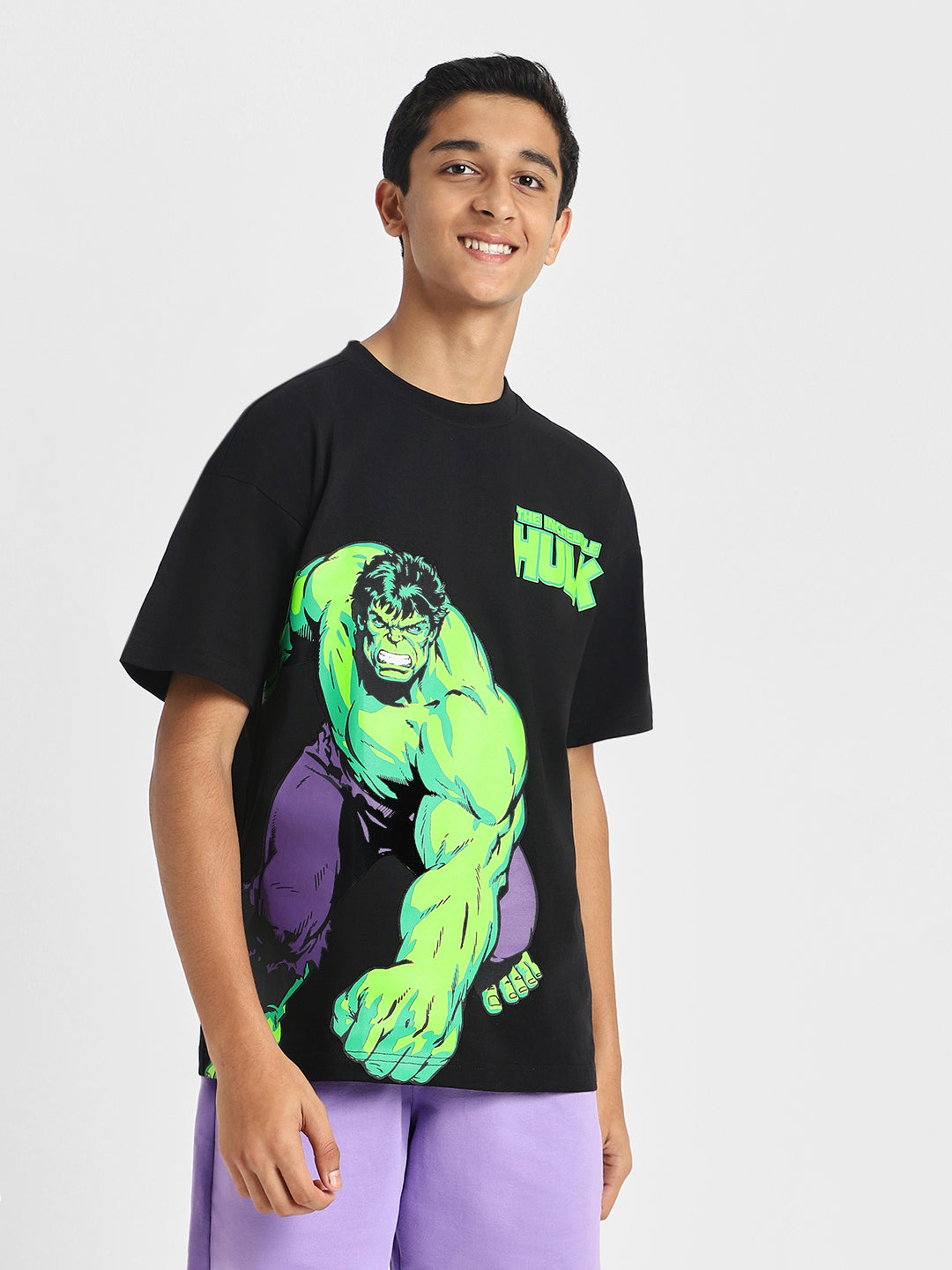 Hulk Black Oversized Graphic Placement Printed Boys T-shirt