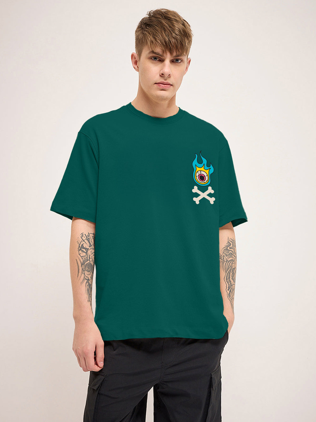 Have Fun Green Oversized Back Graphic Printed Tshirt