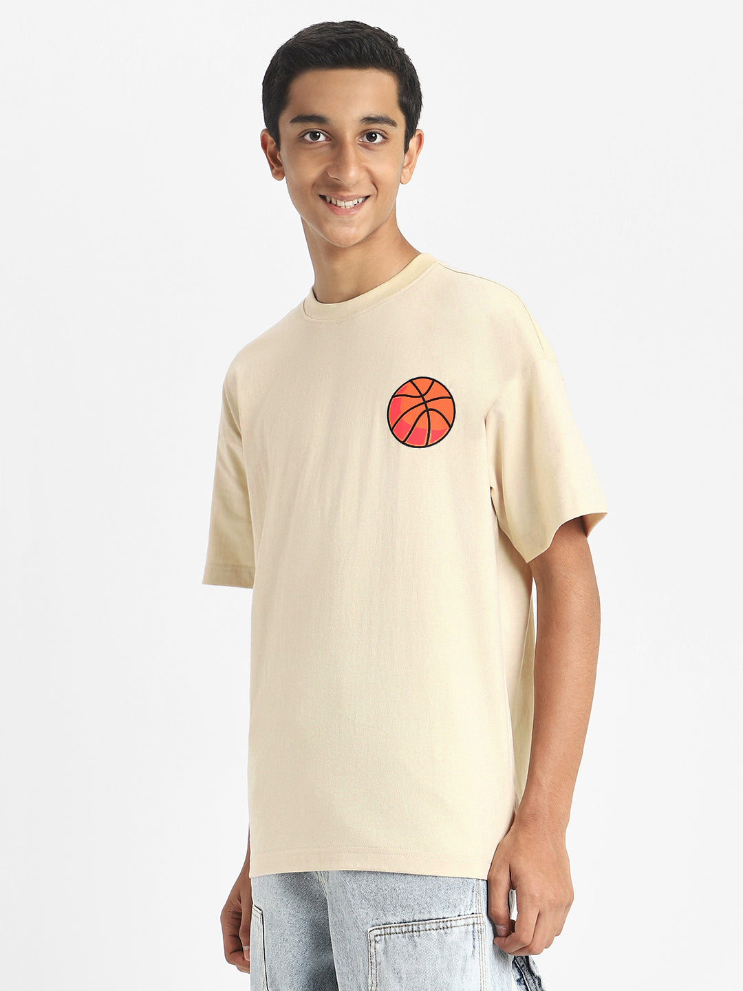 Basket Ball Swanwhite Oversized Graphic Back Printed Boys T-shirt