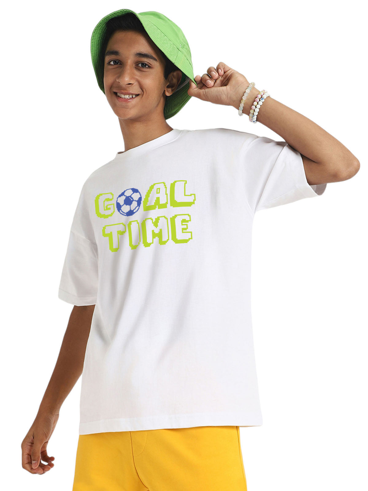 Goal Time White Oversized Graphic Printed Boys T-shirt
