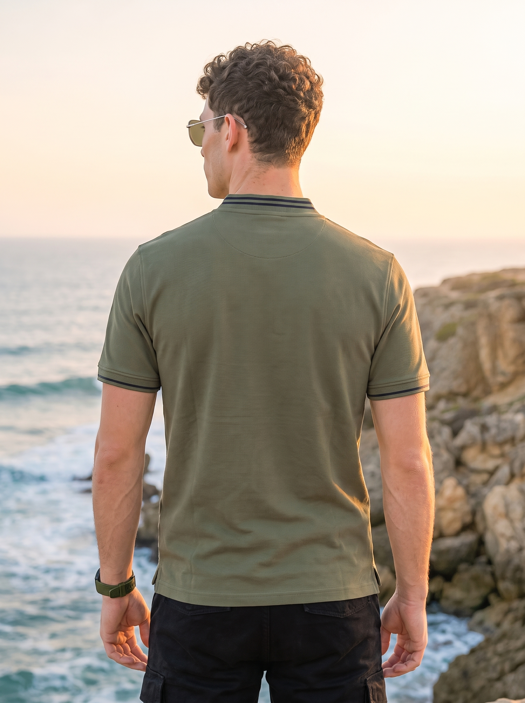 Essential Stripe Collar Olive Regular Fit Polo T-shirt