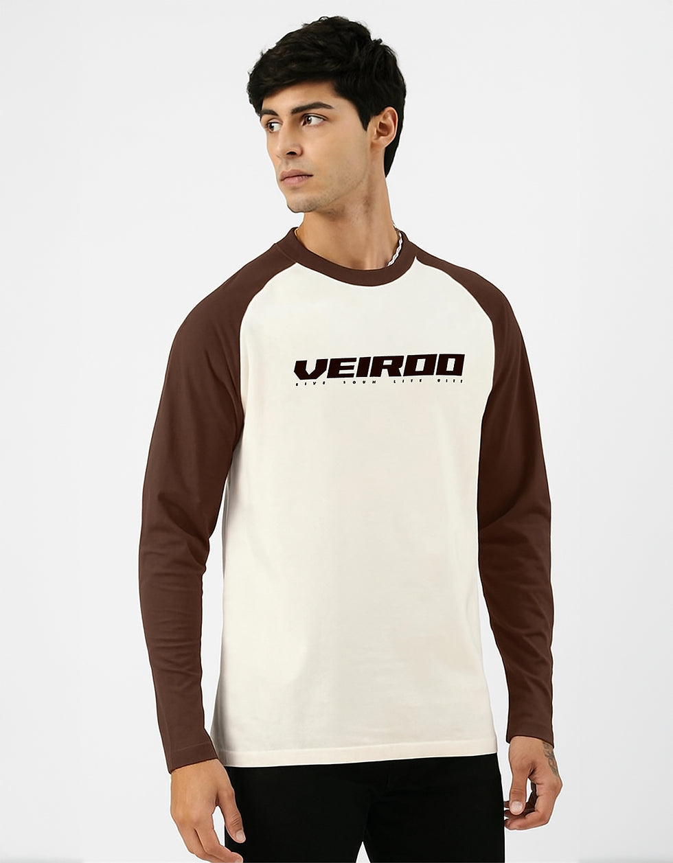 Veirdo Browm & Swanwhite Raglan Full Sleeve Printed T-shirt