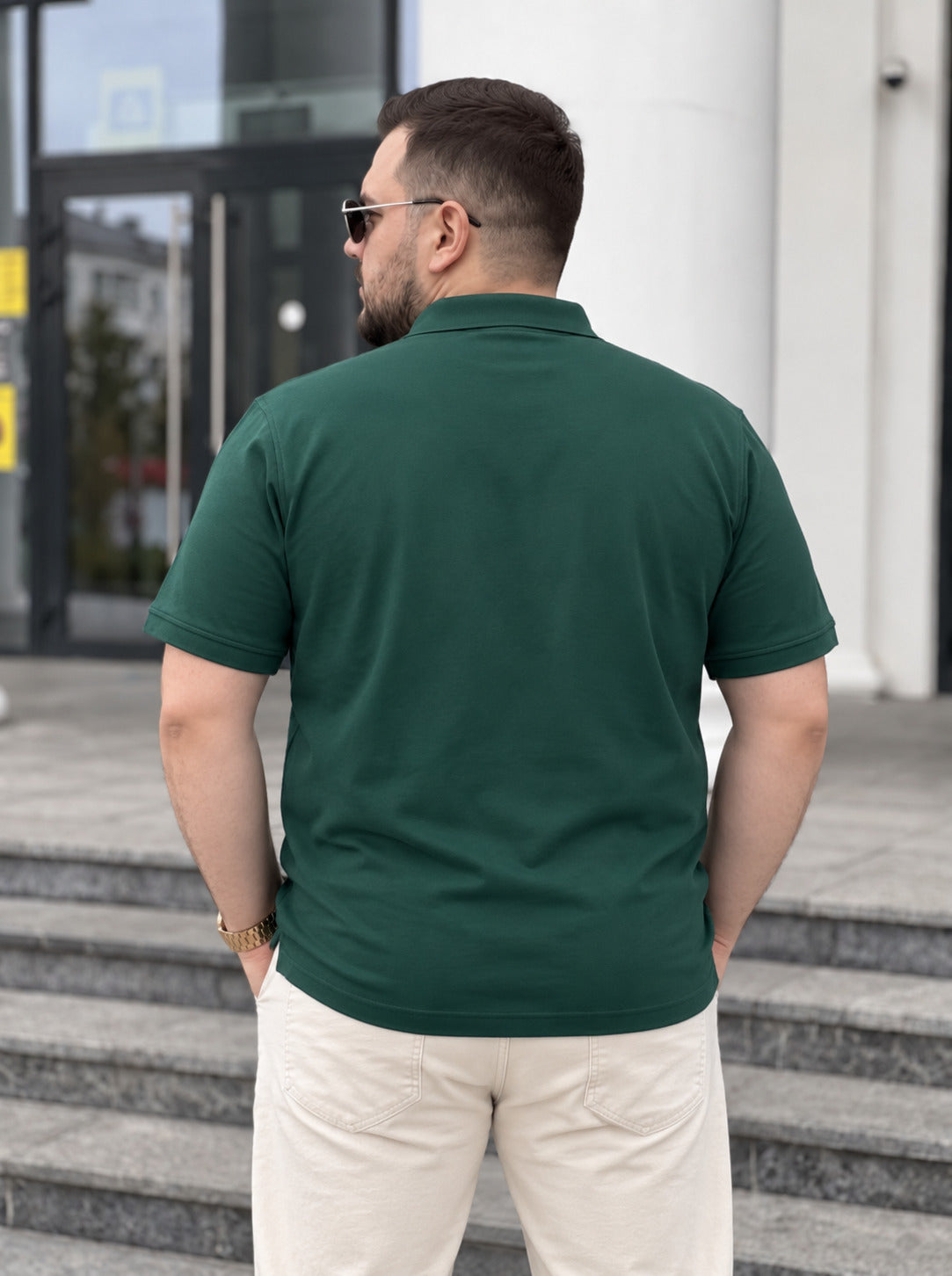 Green Interlock Plain Plus Size Zipper Polo T-shirt