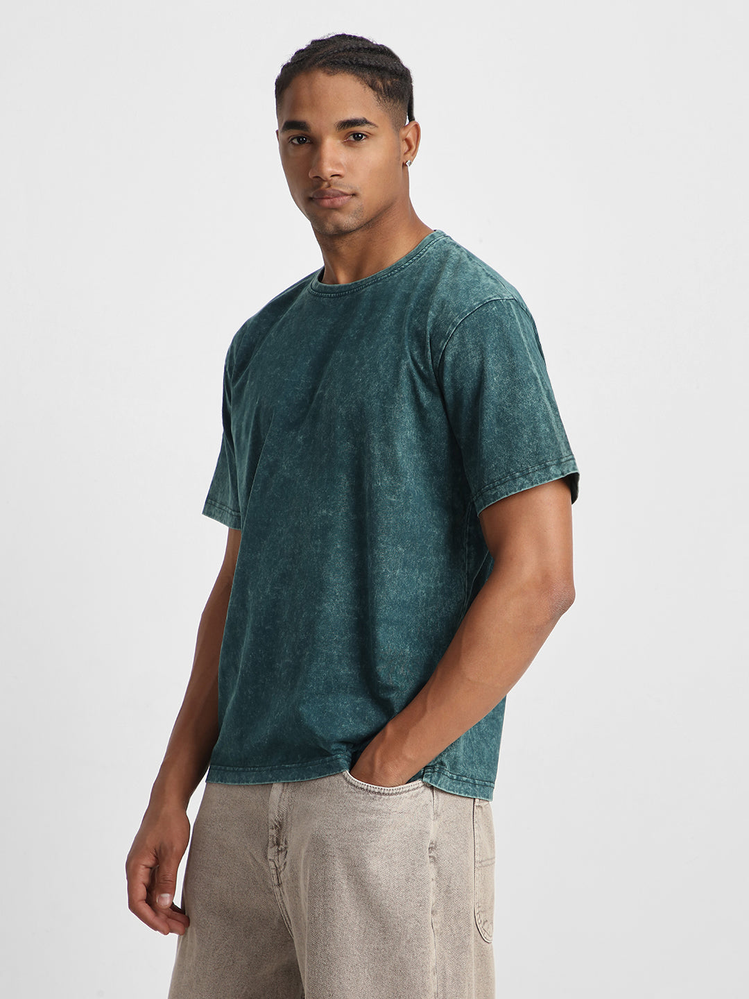 Green Plain Oversized Acid Washed Exclusive T-shirt