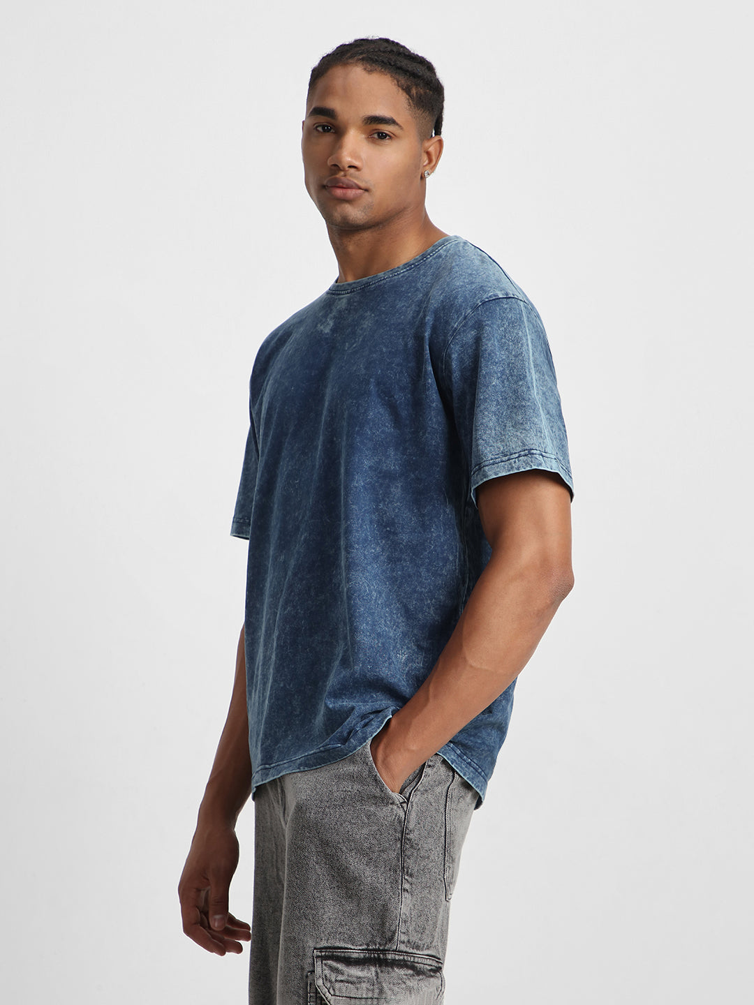 Navy Plain Oversized Acid Washed Exclusive T-shirt