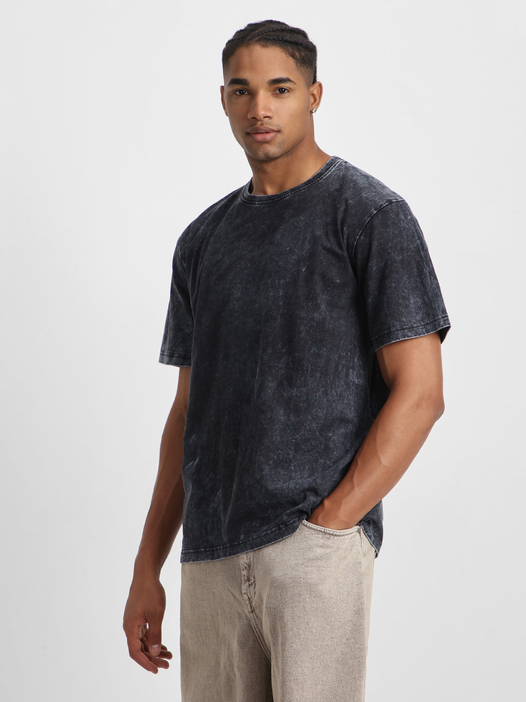 Black Plain Oversized Acid Washed Exclusive T-shirt