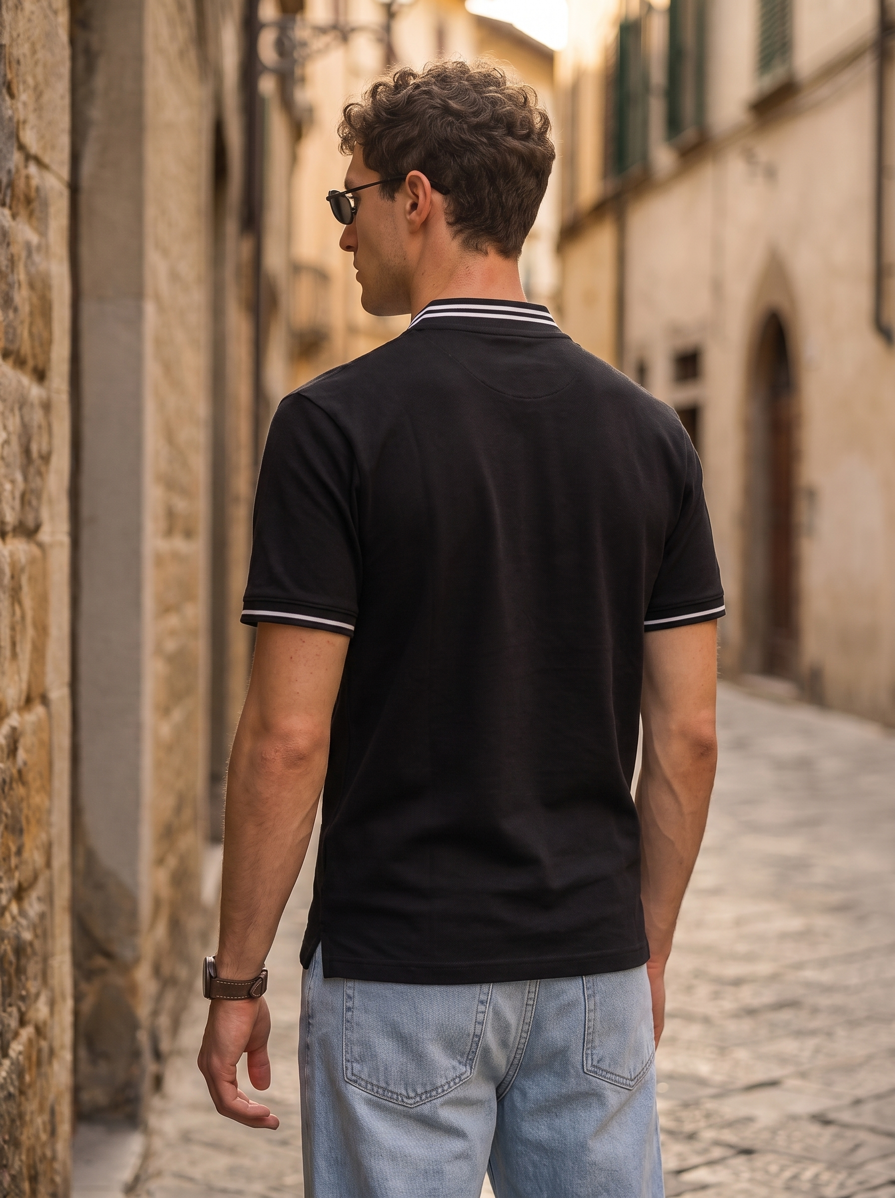 Essential Stripe Collar Black Regular Fit Polo T-shirt