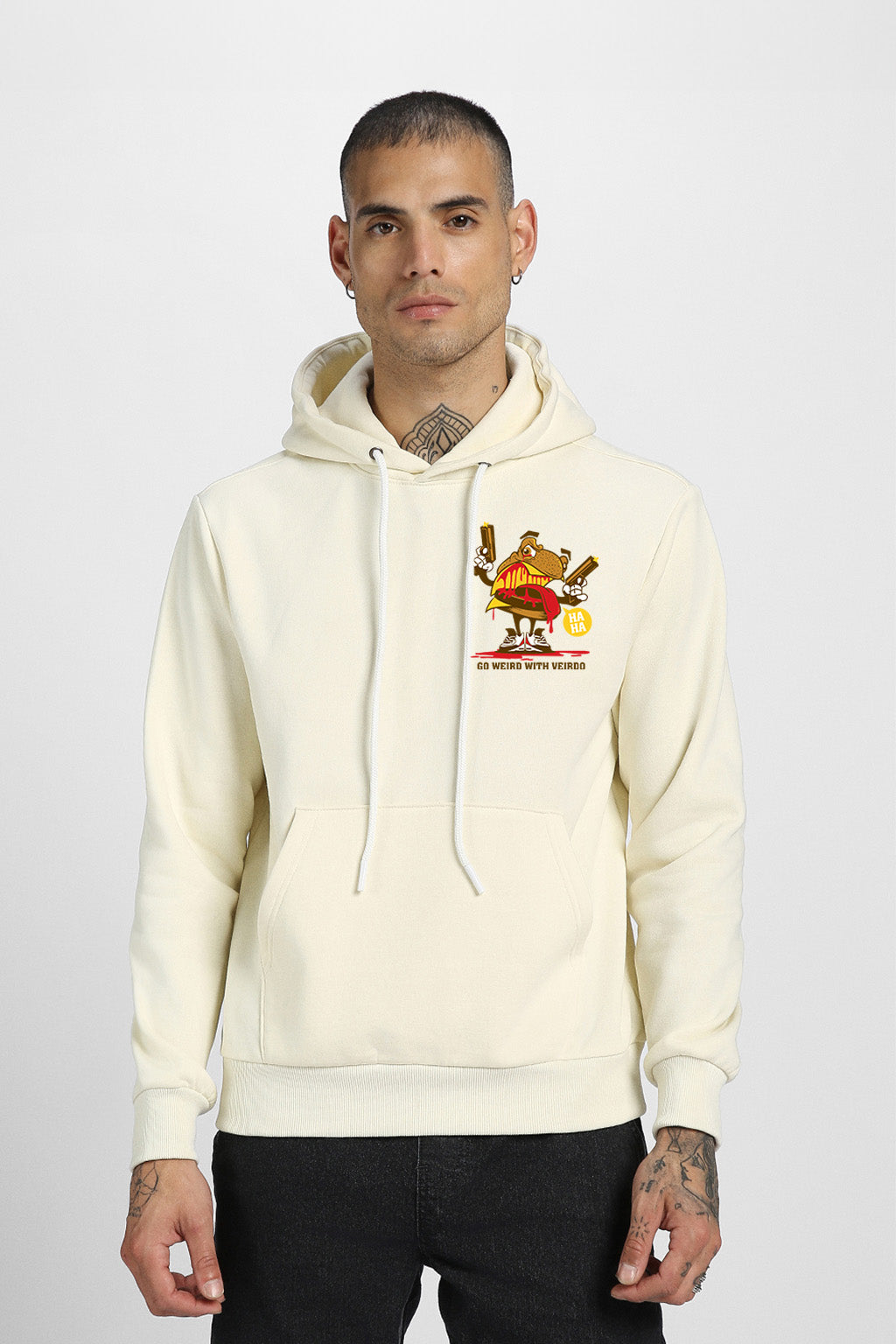 Frog Original Beige Regular Fit Back Printed Hoodie