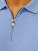 Blue Pique Plain Regular Fit Zipper Polo T-shirt