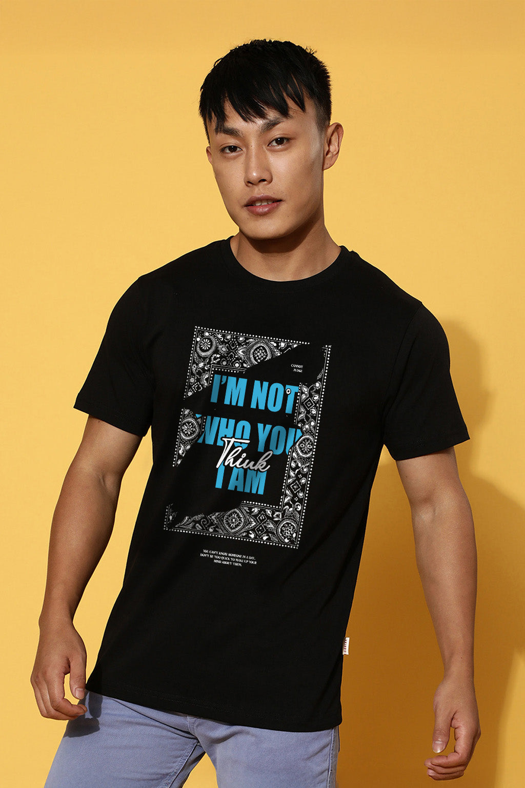 Who You Think Black Regular Fit Printed T-shirt
