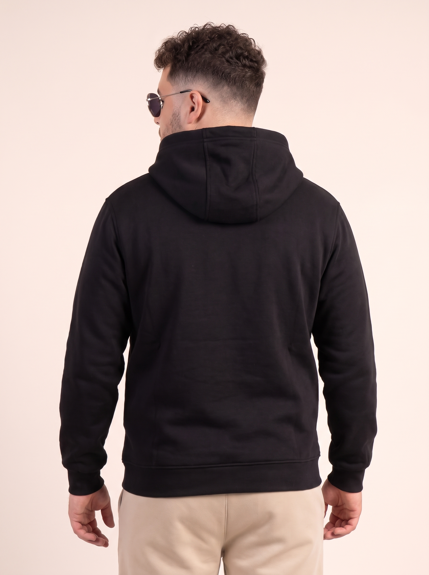 Black Ribbed Cuff Regular Fit Zip-Up Plus Size Hoodie