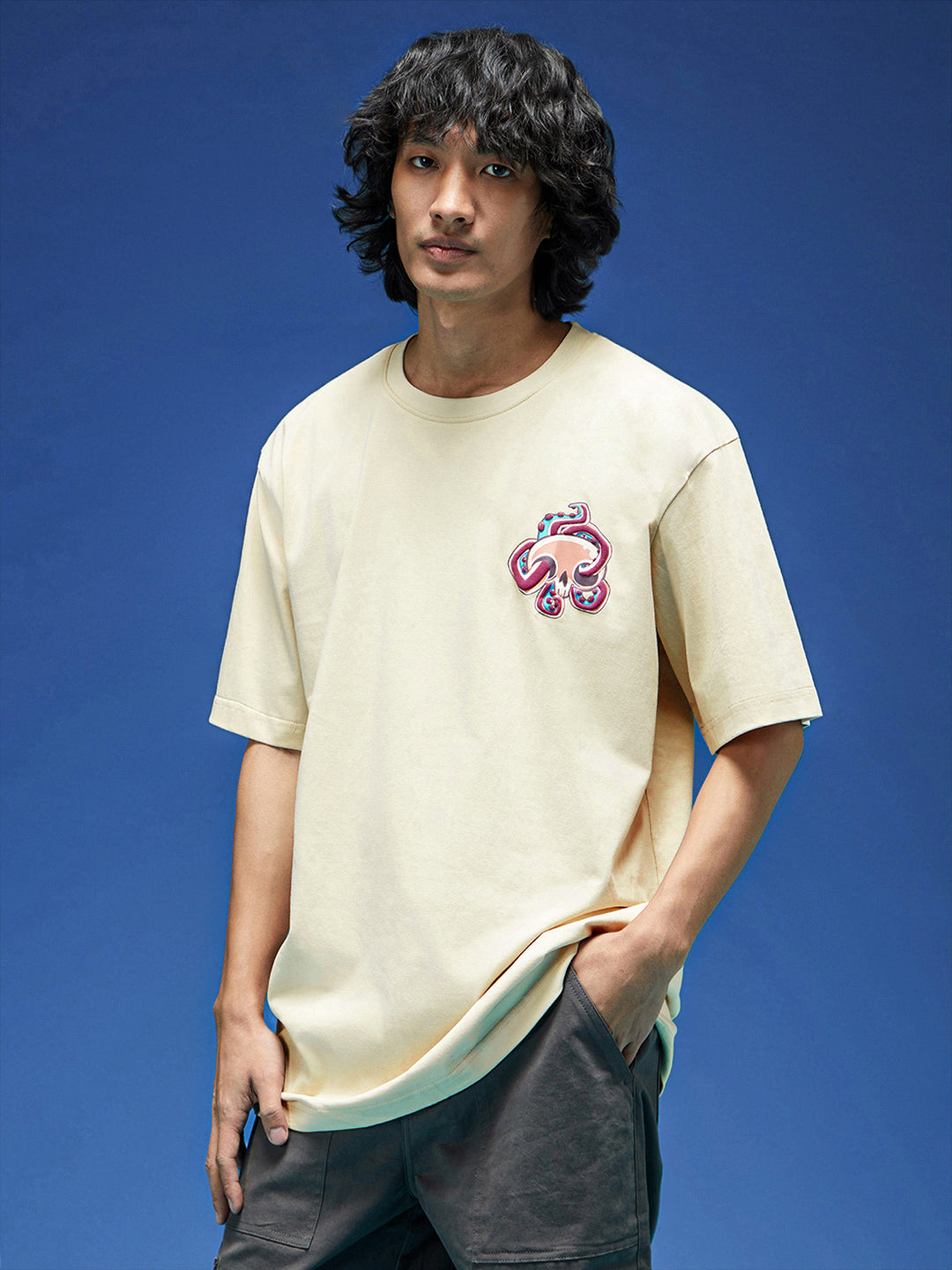 Conquer SwanWhite Oversized Puff Printed Exclusive T-shirt