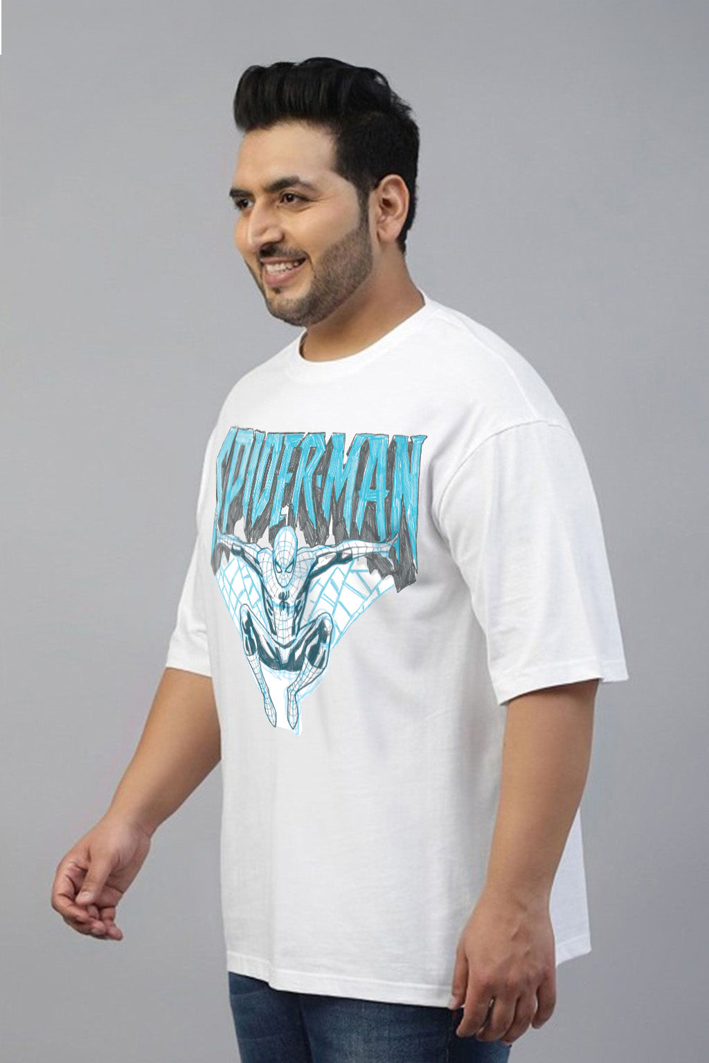 Spiderman White Graphic Printed Plus Size T-shirt