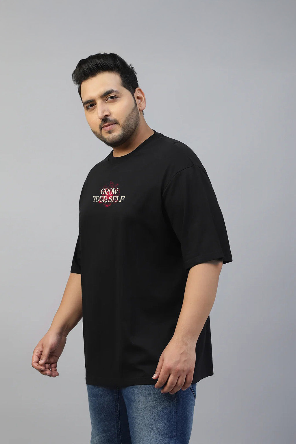 Be With Nature Black Graphic Printed Plus Size T-shirt