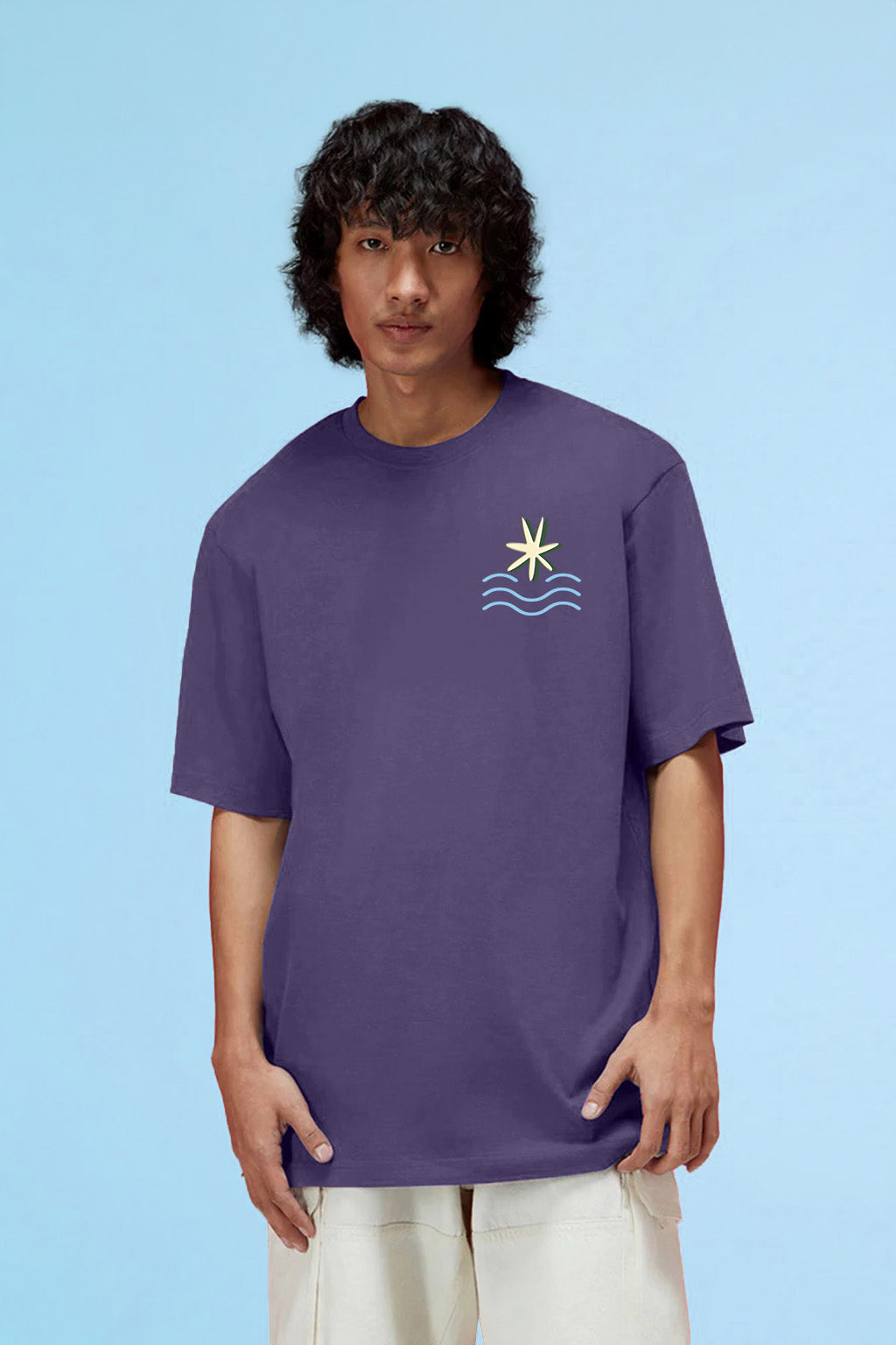 Lazy Days Skipper Blue Oversized Puff Printed Exclusive T-shirt