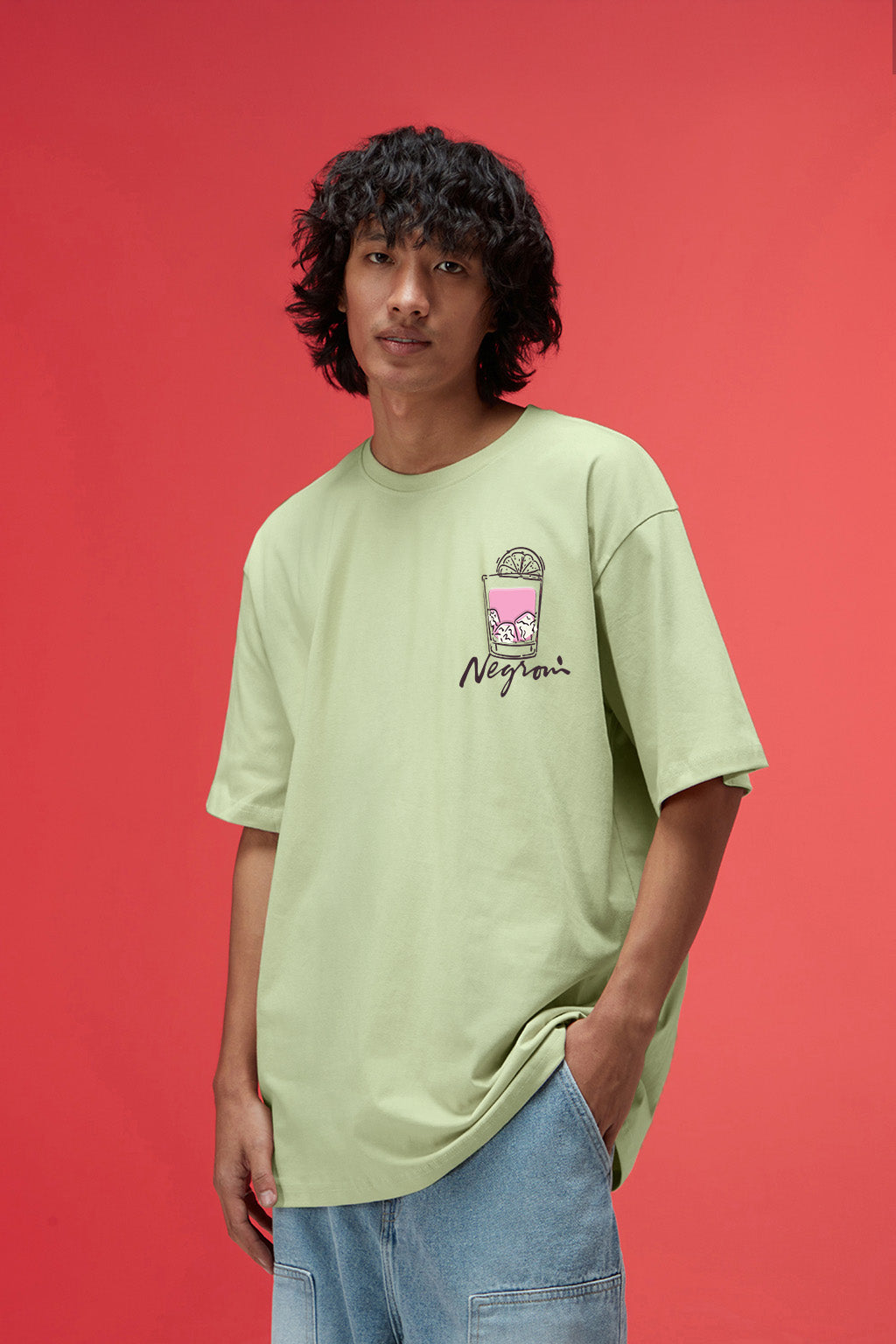 Negroni Lime Green Oversized Puff Printed Exclusive T-shirt