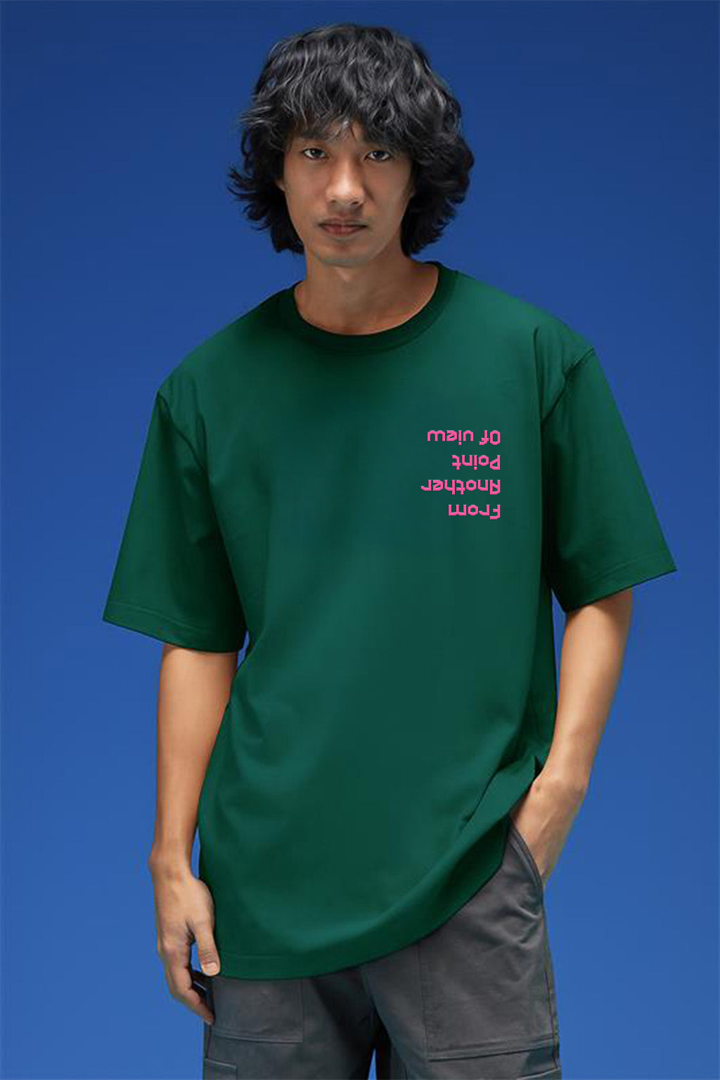 Point Of View Green Oversized Puff Printed Exclusive T-shirt