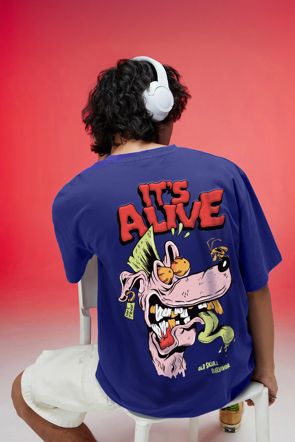 It's Alive Royal Blue Oversized Puff Printed Exclusive T-shirt