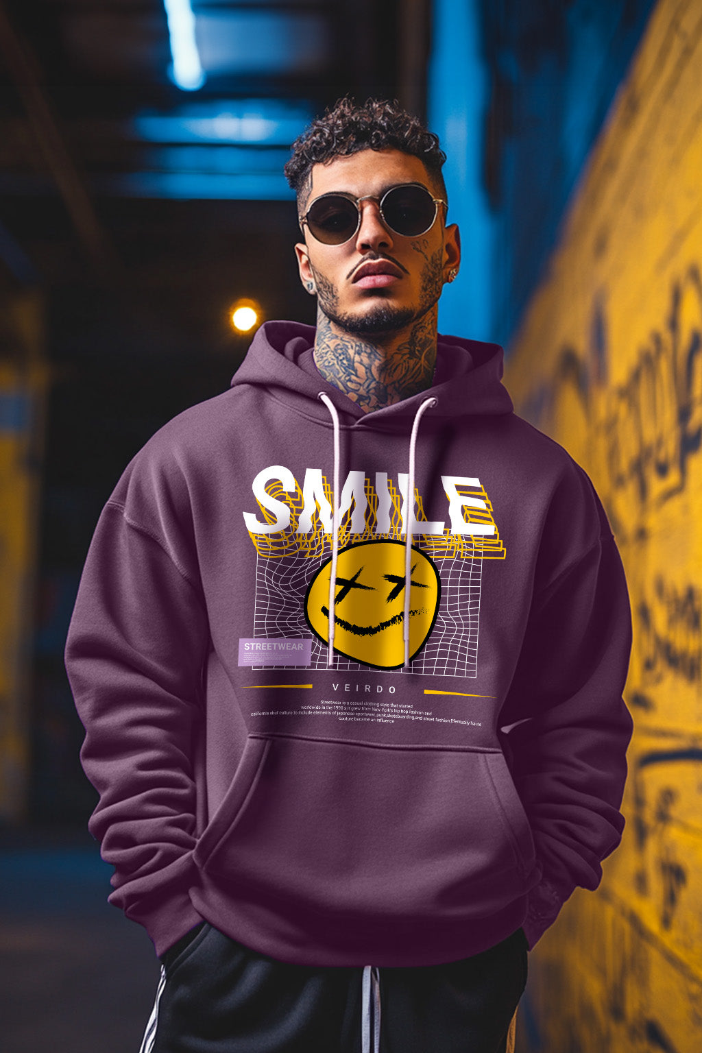 Smile Purple Front Typographic Printed Hoodie