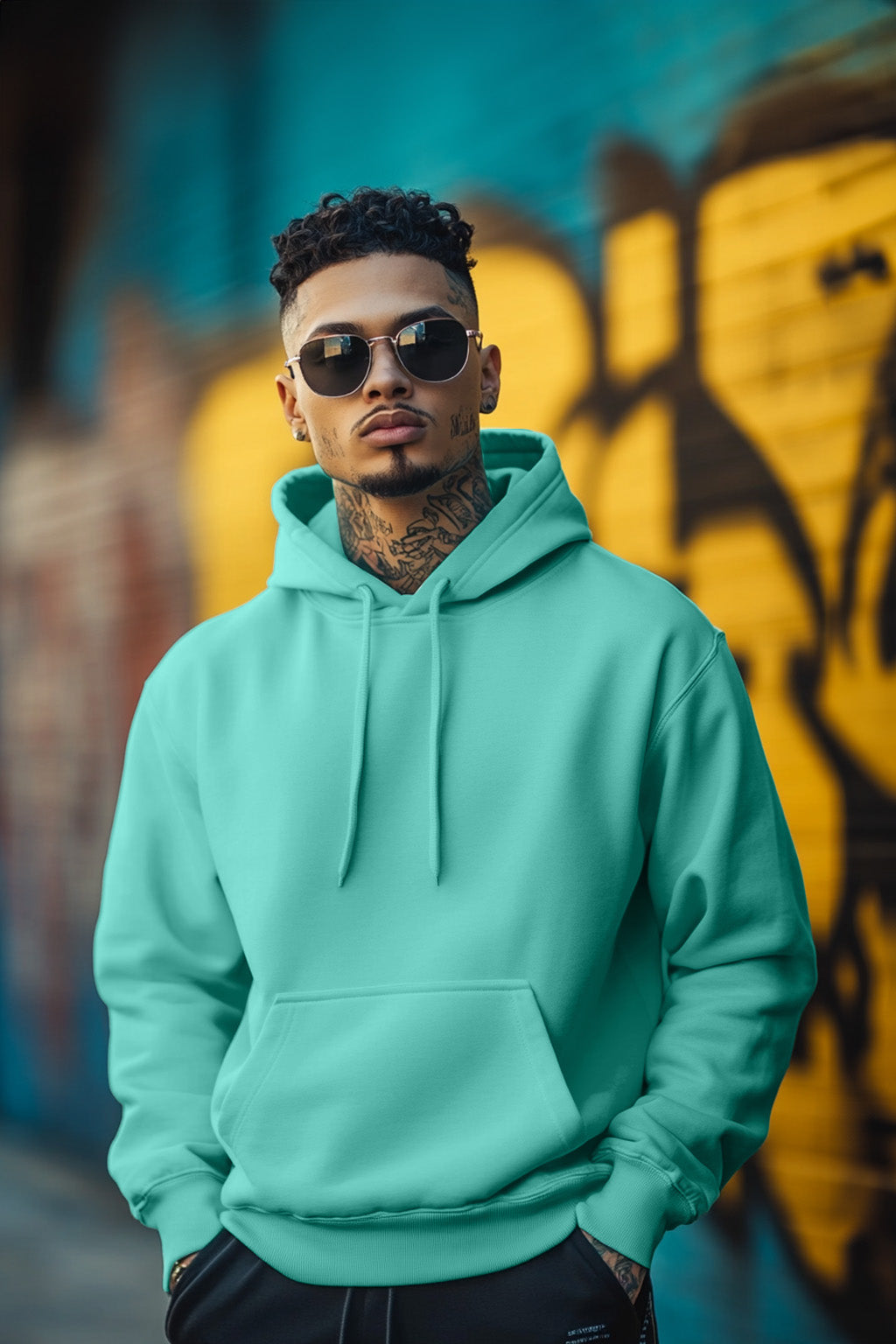 Green Plain Regular Hoodie