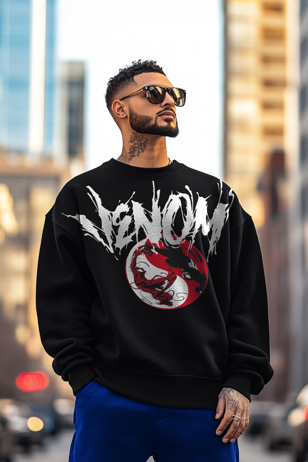 Venom Black Front Typographic Printed Sweatshirt