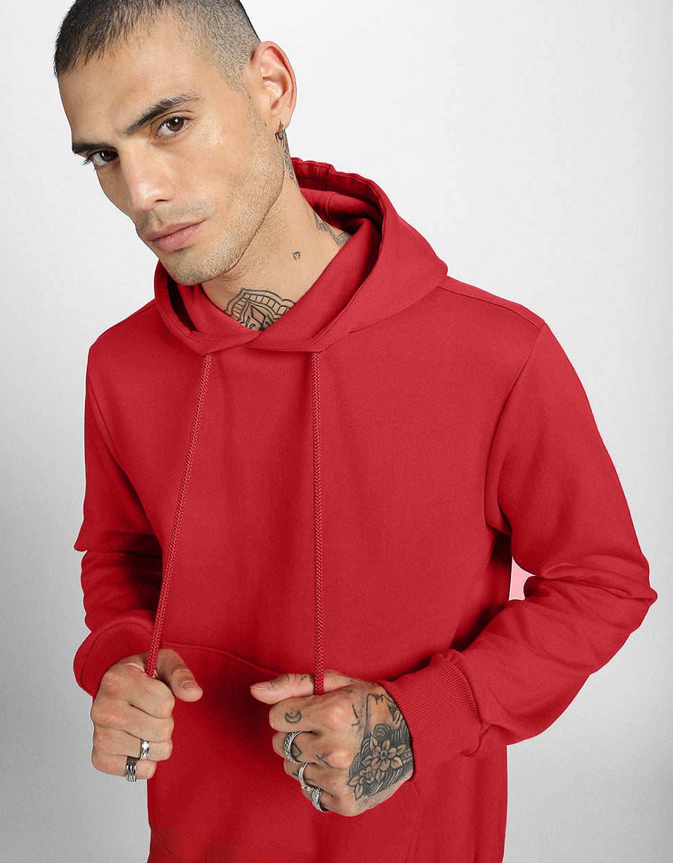 Red Plain Regular Fit Hoodie