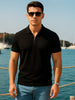 Black Pique Plain Regular Fit Zipper Polo T-shirt