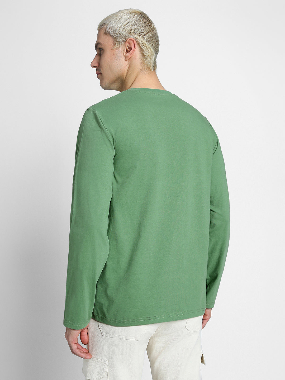 Henley Green Solid Tshirt