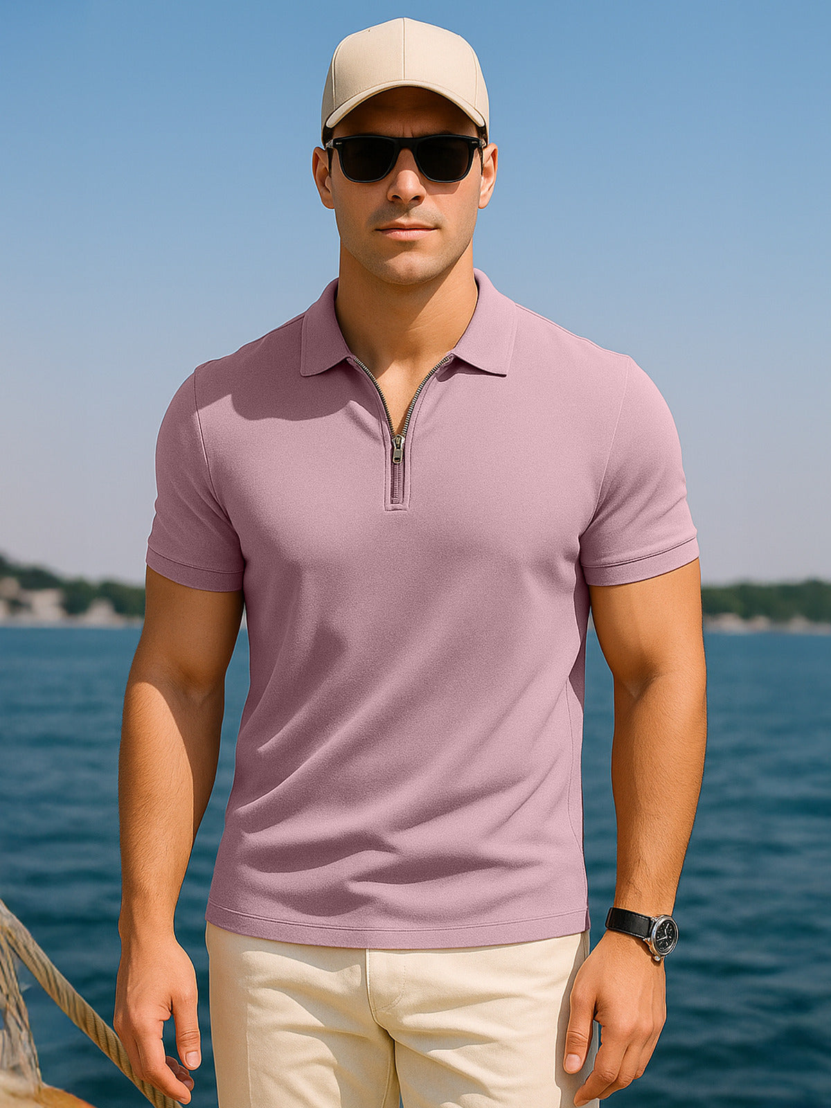 Zephyr Pique Plain Regular Fit Zipper Polo T-shirt