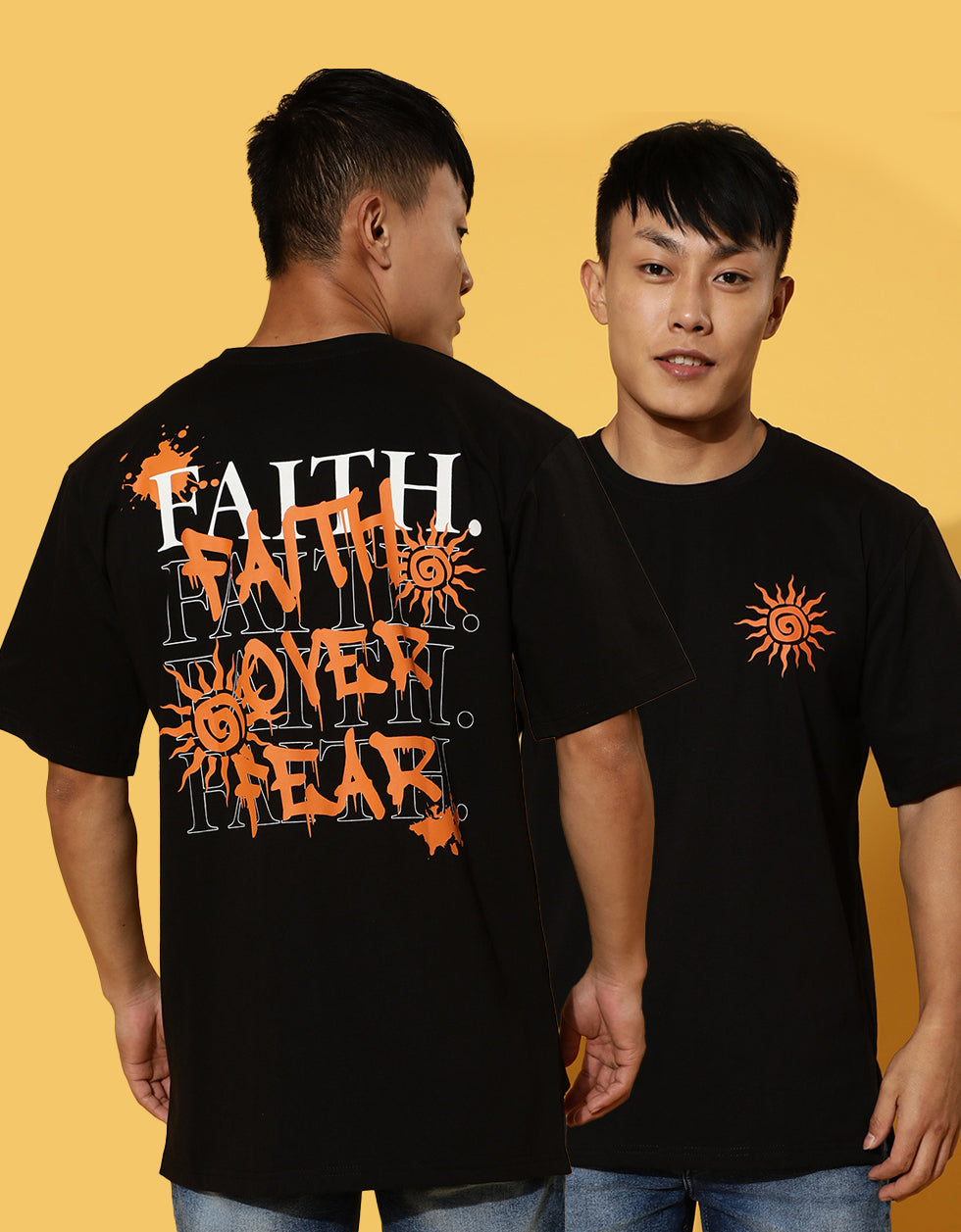 Black Faith Over Fear Oversized Back Graphic Printed Tshirt