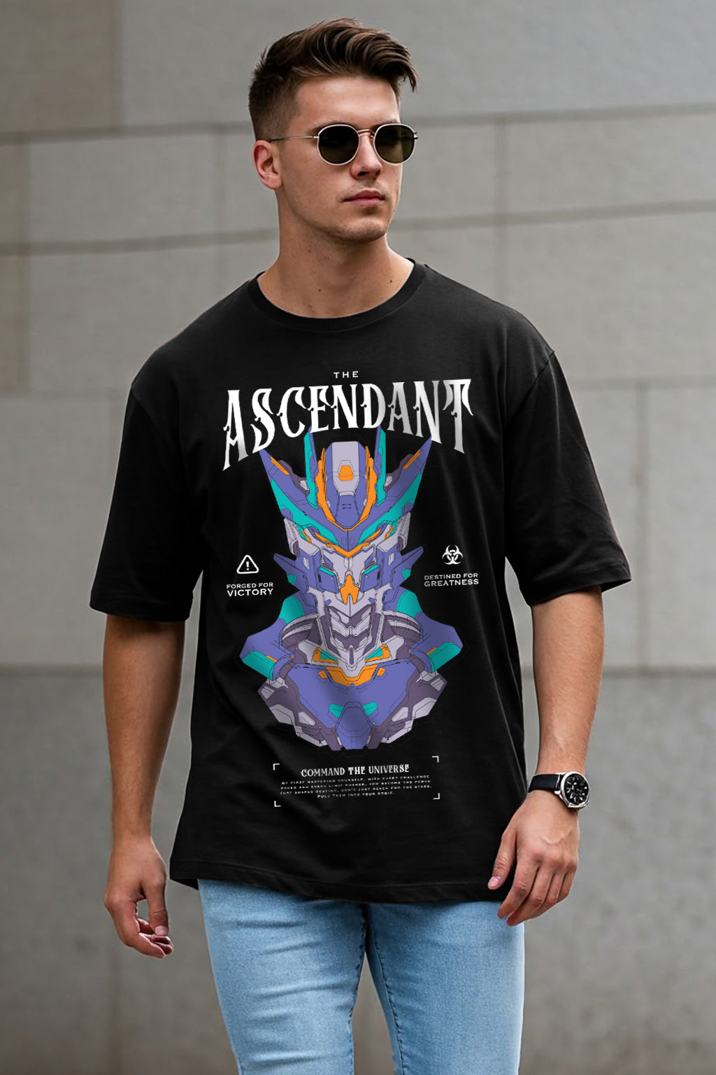 Ascendant Black Oversized Graphic Printed T-shirt