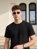 Black Chest Pocket Waffle Textured Regular Fit T-Shirt