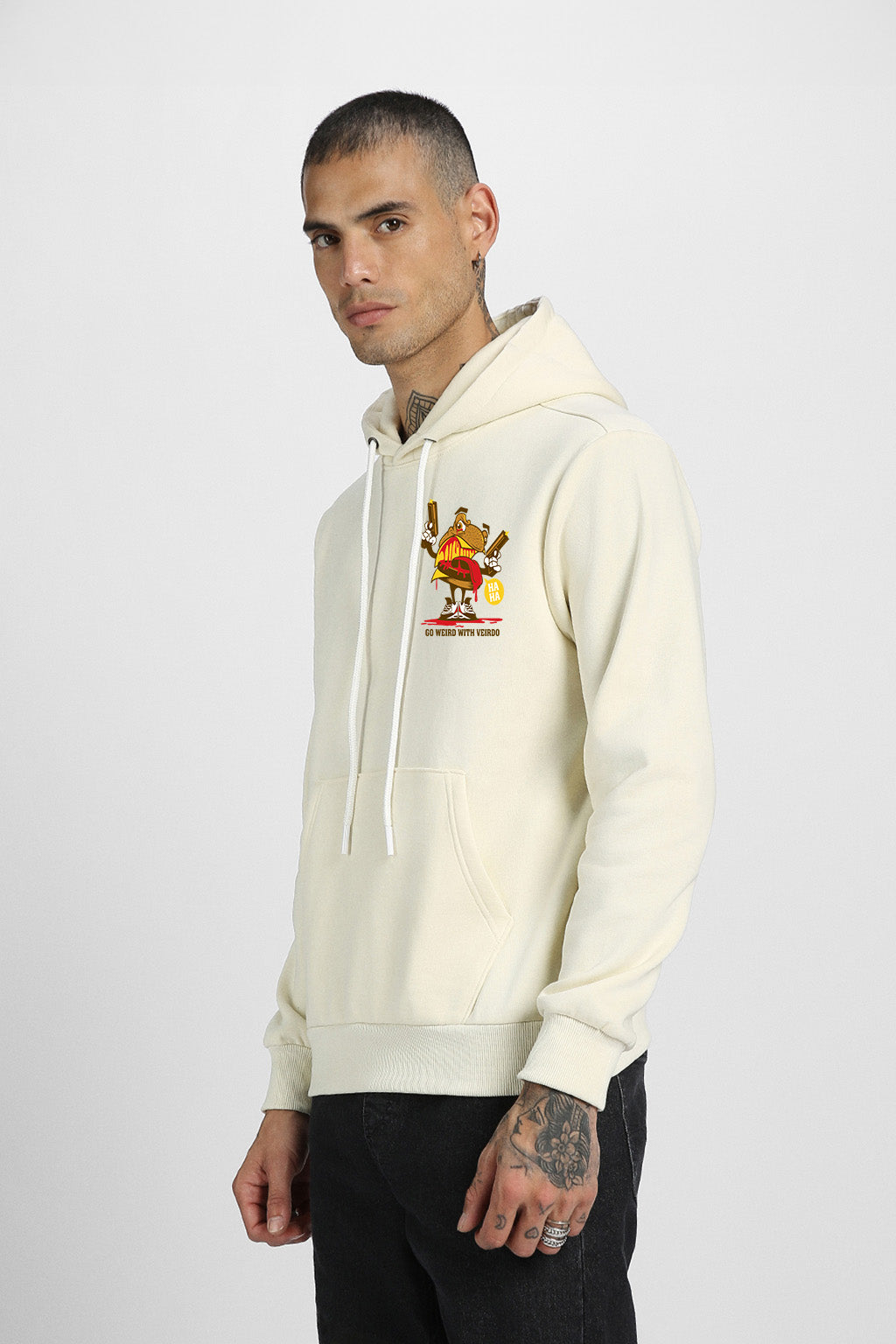 Frog Original Beige Regular Fit Back Printed Hoodie