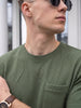 Olive Chest Pocket Waffle Textured Regular Fit T-Shirt