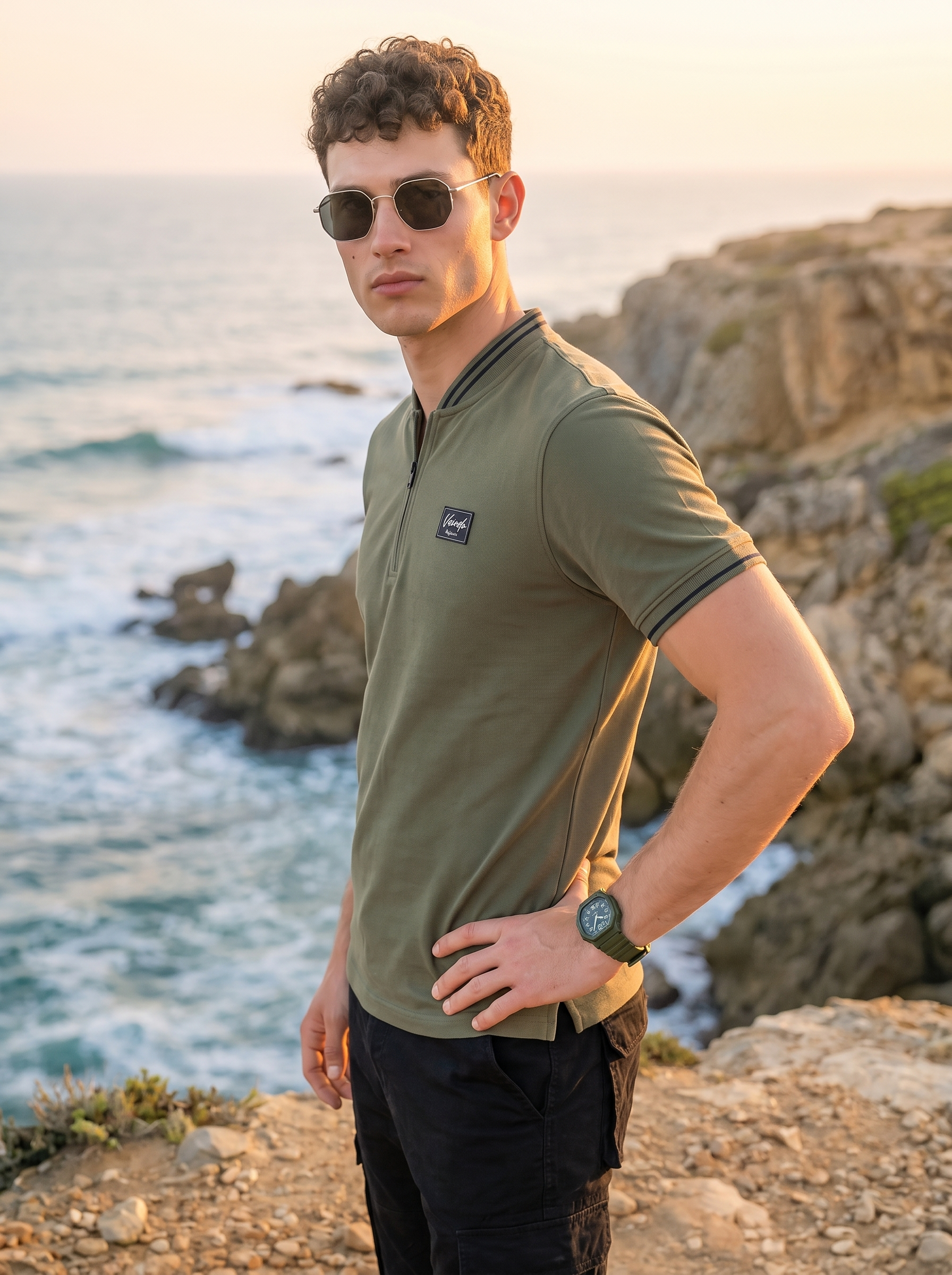 Essential Stripe Collar Olive Regular Fit Polo T-shirt